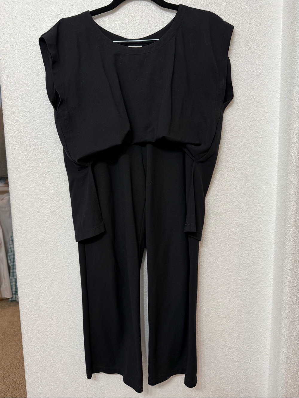 CAbi Black Cap-Sleeve Wide-Leg Jumpsuit